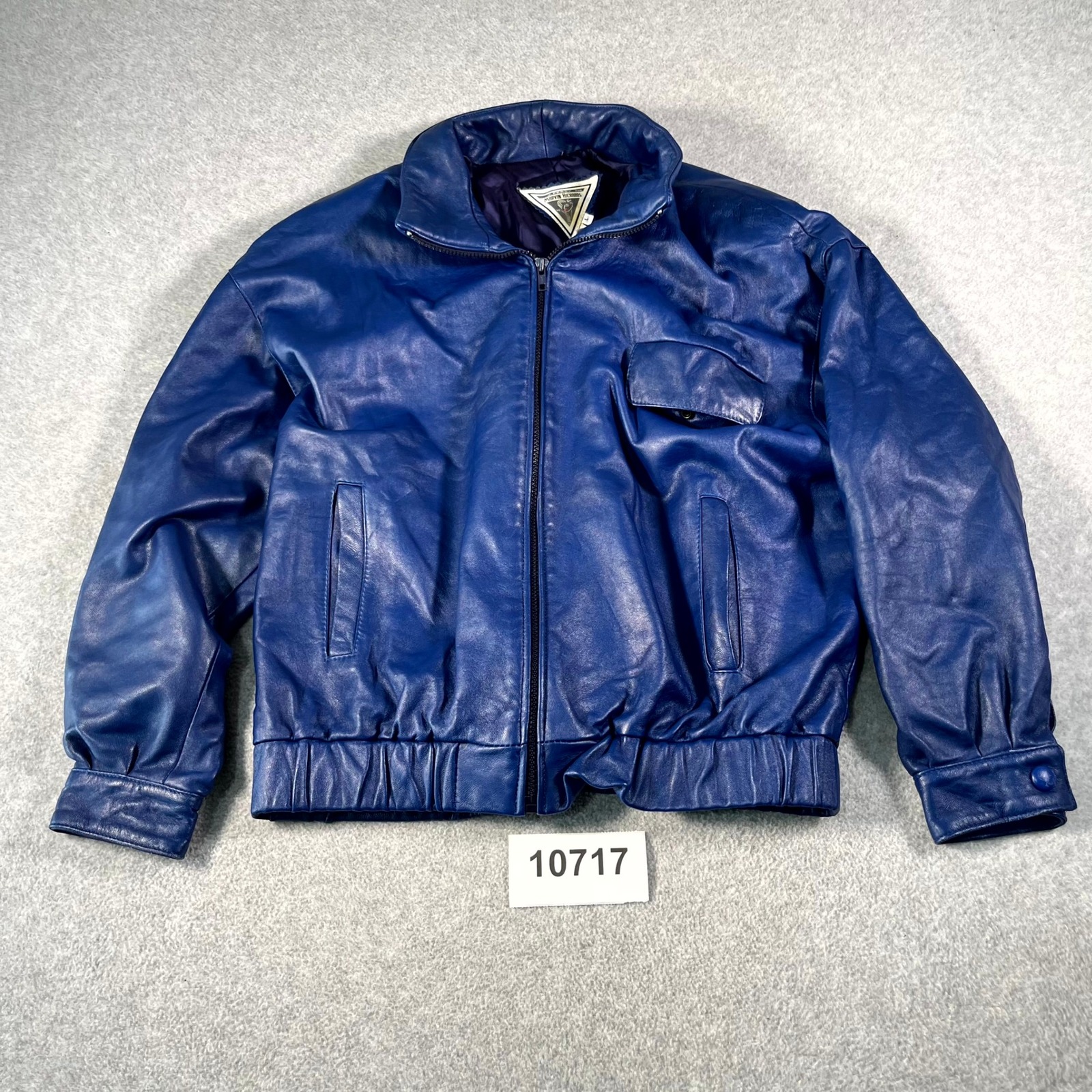 Vintage 90s J Percy Marvin Richards Bomber Jacket Womens L Blue Leather Collared